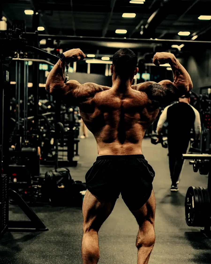 Justin holding a back double biceps pose